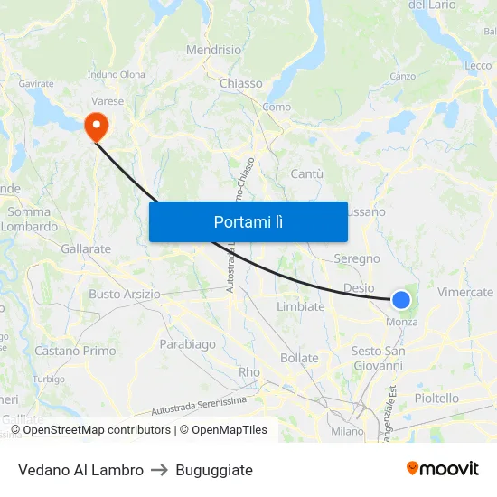 Vedano Al Lambro to Buguggiate map