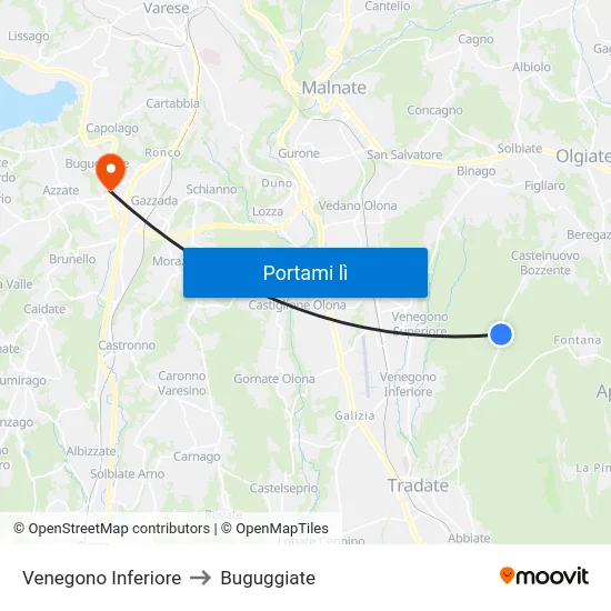 Venegono Inferiore to Buguggiate map