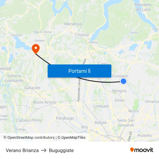 Verano Brianza to Buguggiate map