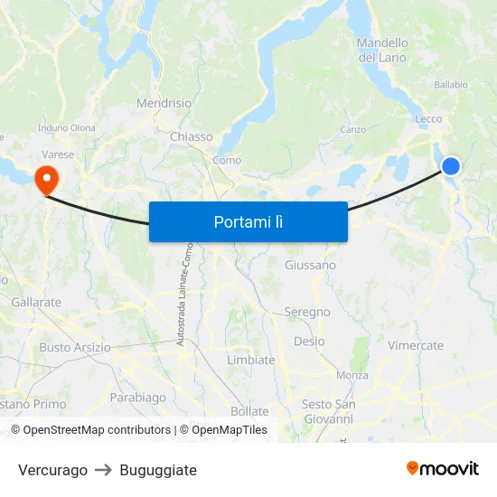 Vercurago to Buguggiate map