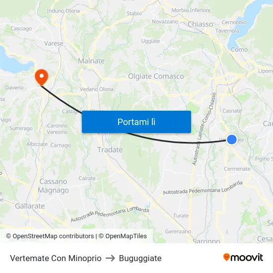 Vertemate Con Minoprio to Buguggiate map