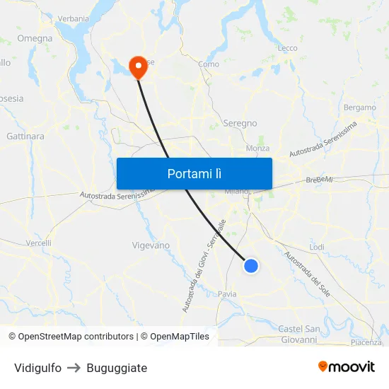 Vidigulfo to Buguggiate map