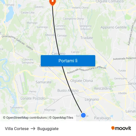 Villa Cortese to Buguggiate map