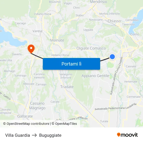 Villa Guardia to Buguggiate map