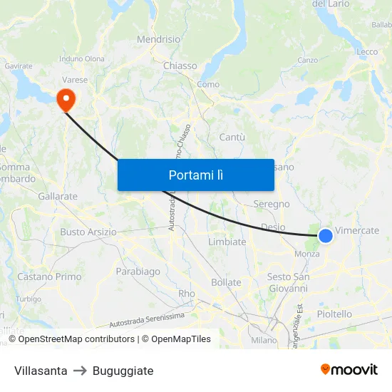 Villasanta to Buguggiate map