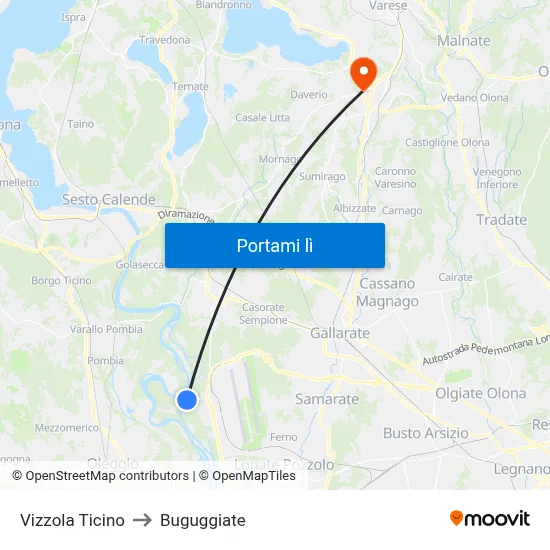 Vizzola Ticino to Buguggiate map