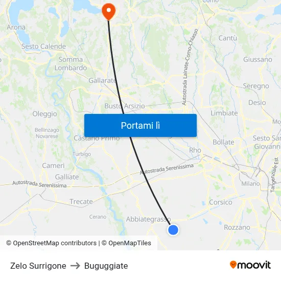 Zelo Surrigone to Buguggiate map