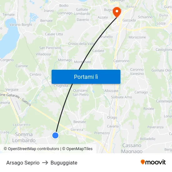 Arsago Seprio to Buguggiate map