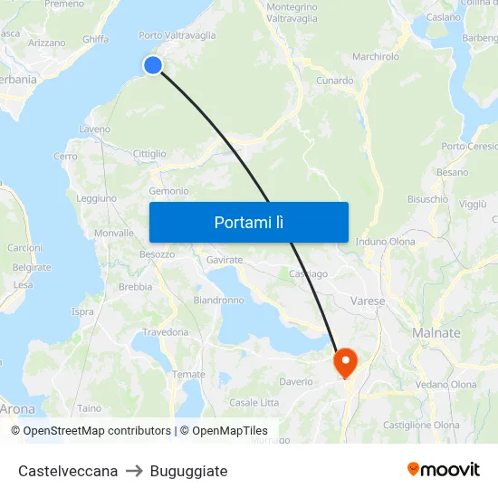 Castelveccana to Buguggiate map