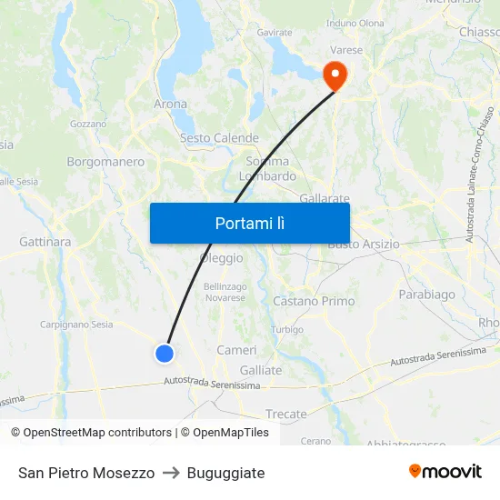 San Pietro Mosezzo to Buguggiate map