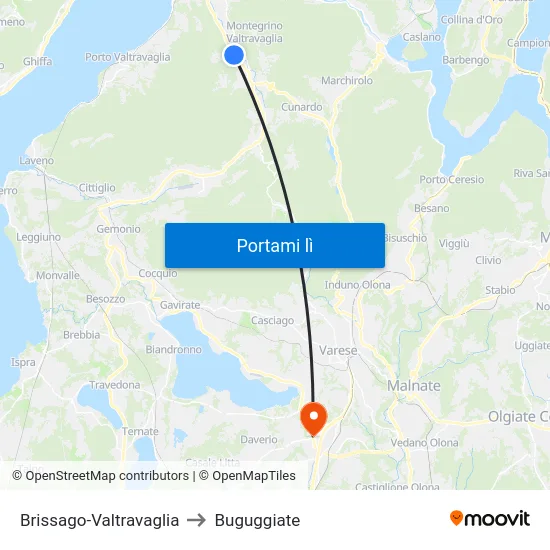 Brissago-Valtravaglia to Buguggiate map
