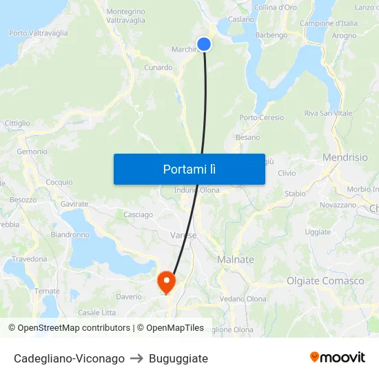 Cadegliano-Viconago to Buguggiate map