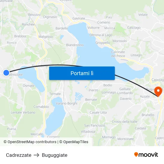 Cadrezzate to Buguggiate map