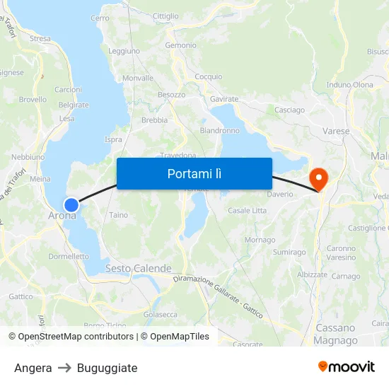Angera to Buguggiate map