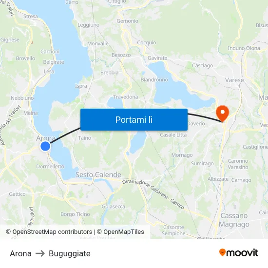 Arona to Buguggiate map