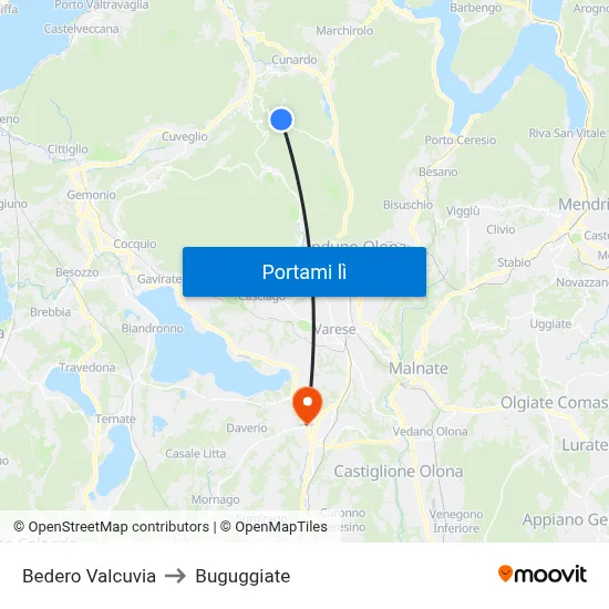 Bedero Valcuvia to Buguggiate map