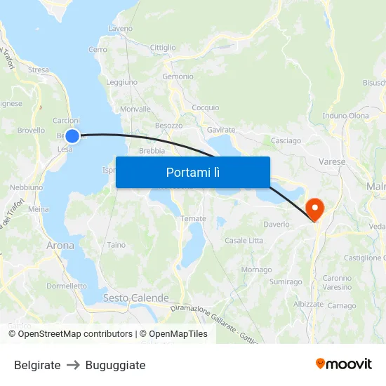 Belgirate to Buguggiate map