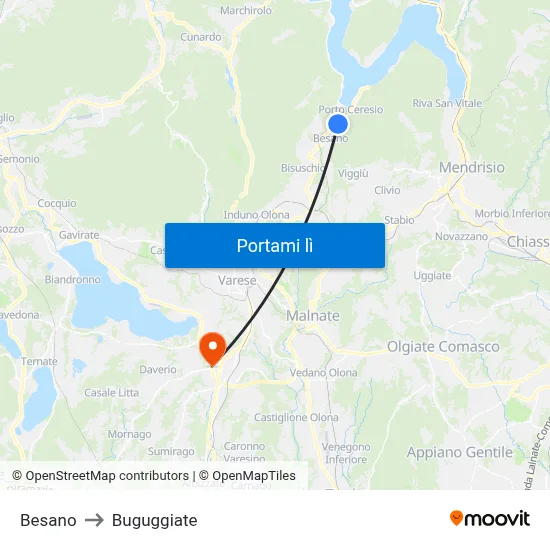 Besano to Buguggiate map
