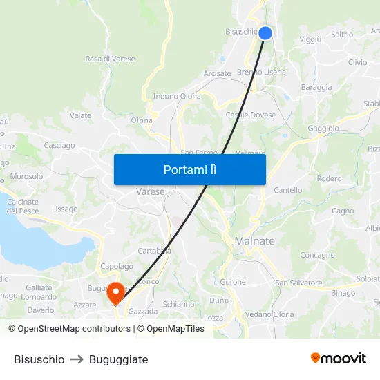 Bisuschio to Buguggiate map