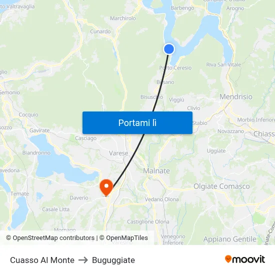 Cuasso Al Monte to Buguggiate map
