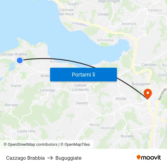 Cazzago Brabbia to Buguggiate map