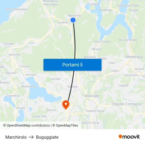 Marchirolo to Buguggiate map