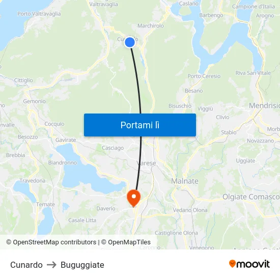 Cunardo to Buguggiate map