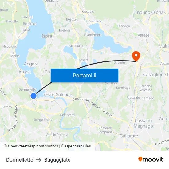 Dormelletto to Buguggiate map
