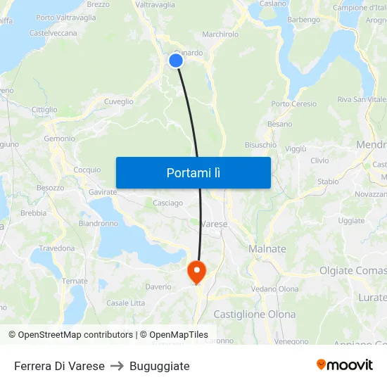 Ferrera Di Varese to Buguggiate map