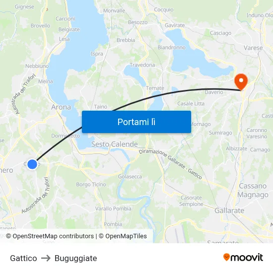 Gattico to Buguggiate map