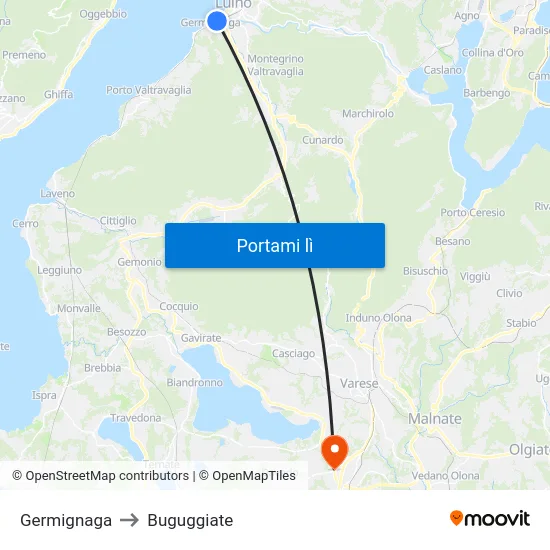 Germignaga to Buguggiate map