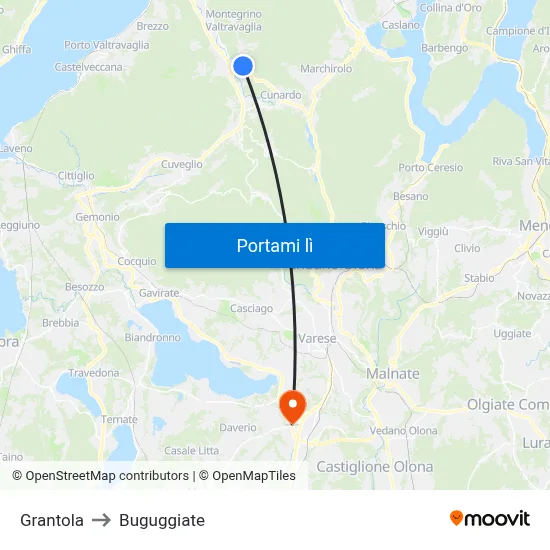 Grantola to Buguggiate map