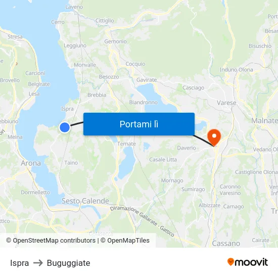 Ispra to Buguggiate map