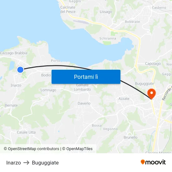 Inarzo to Buguggiate map