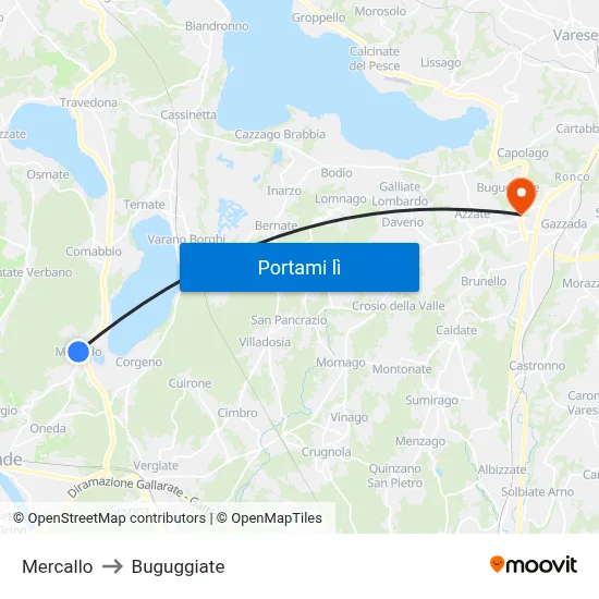 Mercallo to Buguggiate map