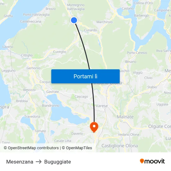 Mesenzana to Buguggiate map