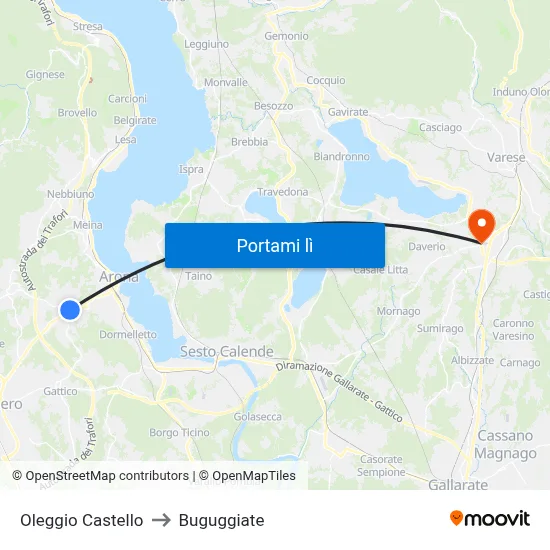 Oleggio Castello to Buguggiate map