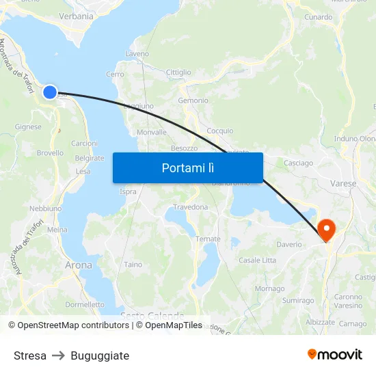 Stresa to Buguggiate map