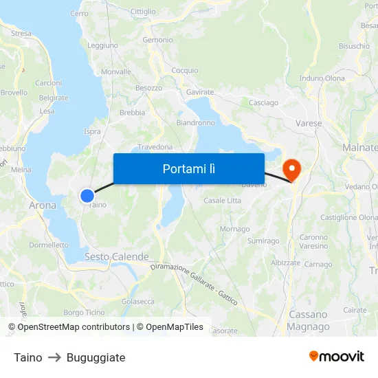 Taino to Buguggiate map