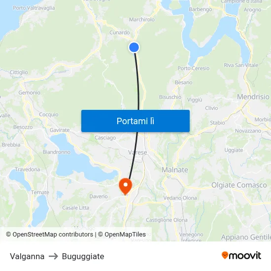 Valganna to Buguggiate map