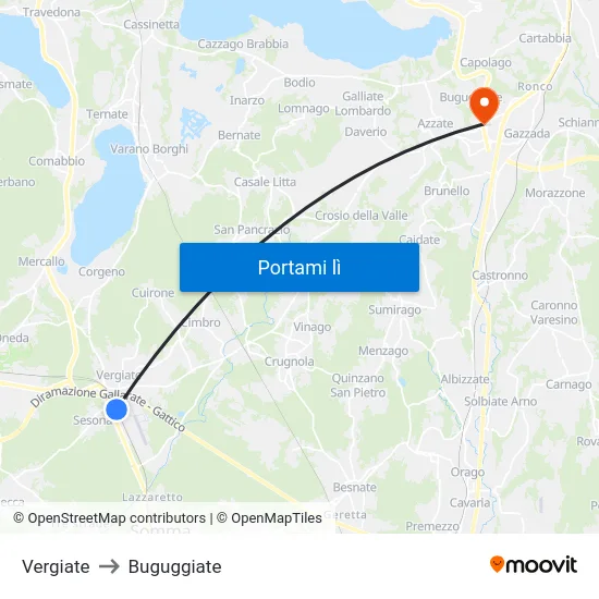 Vergiate to Buguggiate map