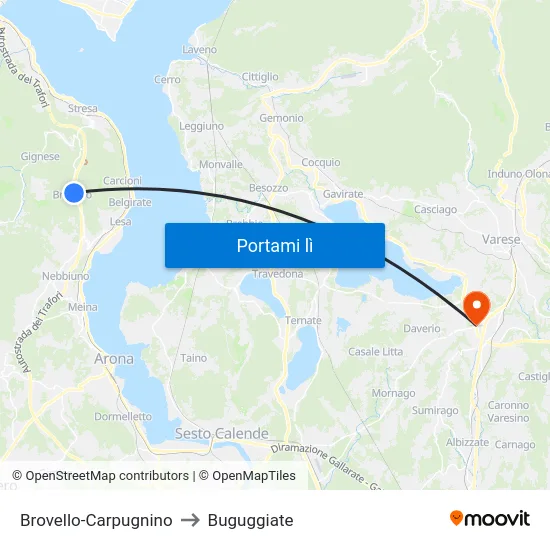 Brovello-Carpugnino to Buguggiate map