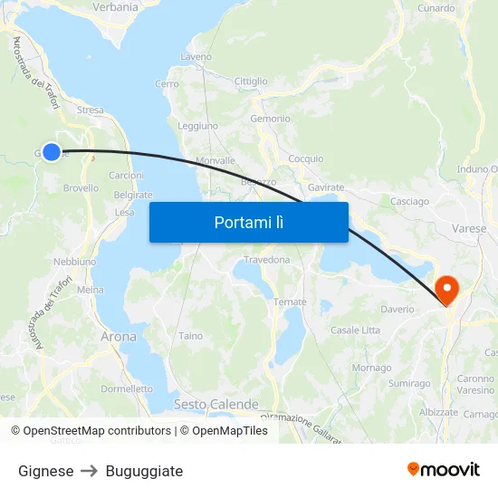 Gignese to Buguggiate map
