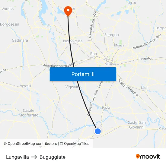 Lungavilla to Buguggiate map