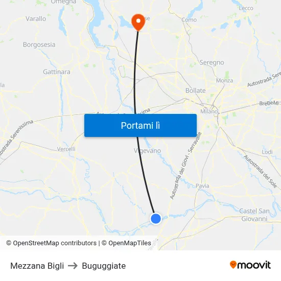 Mezzana Bigli to Buguggiate map