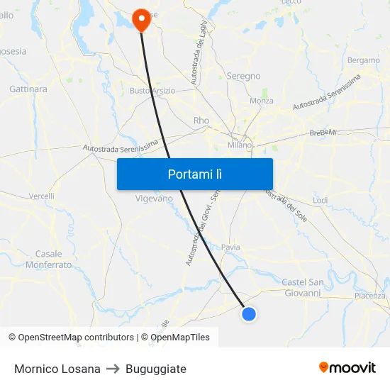 Mornico Losana to Buguggiate map