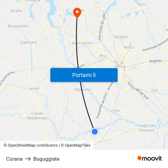 Corana to Buguggiate map