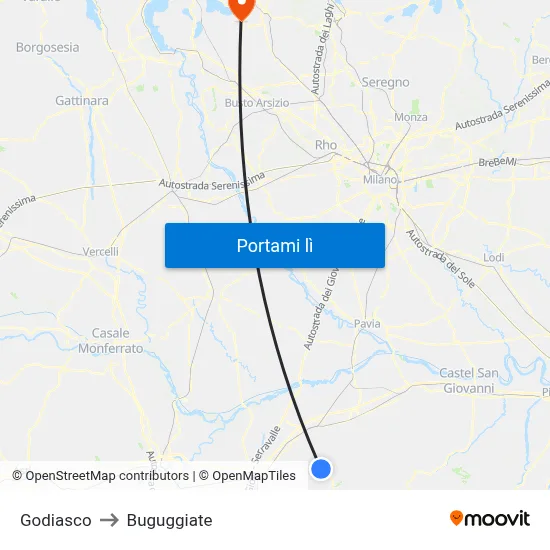 Godiasco to Buguggiate map