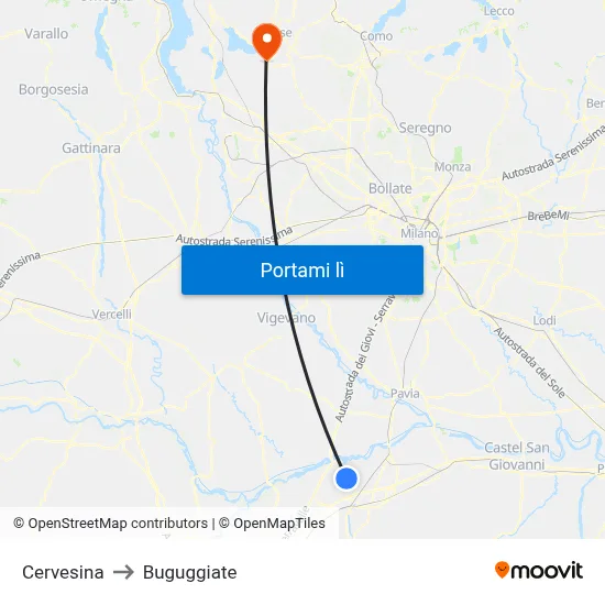 Cervesina to Buguggiate map