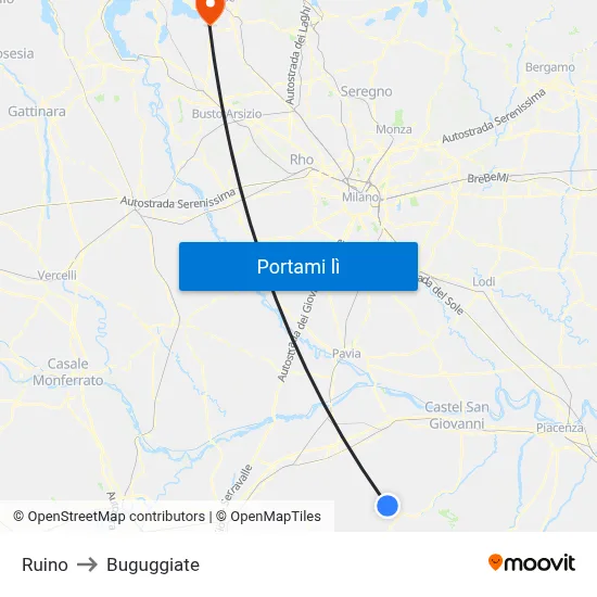 Ruino to Buguggiate map